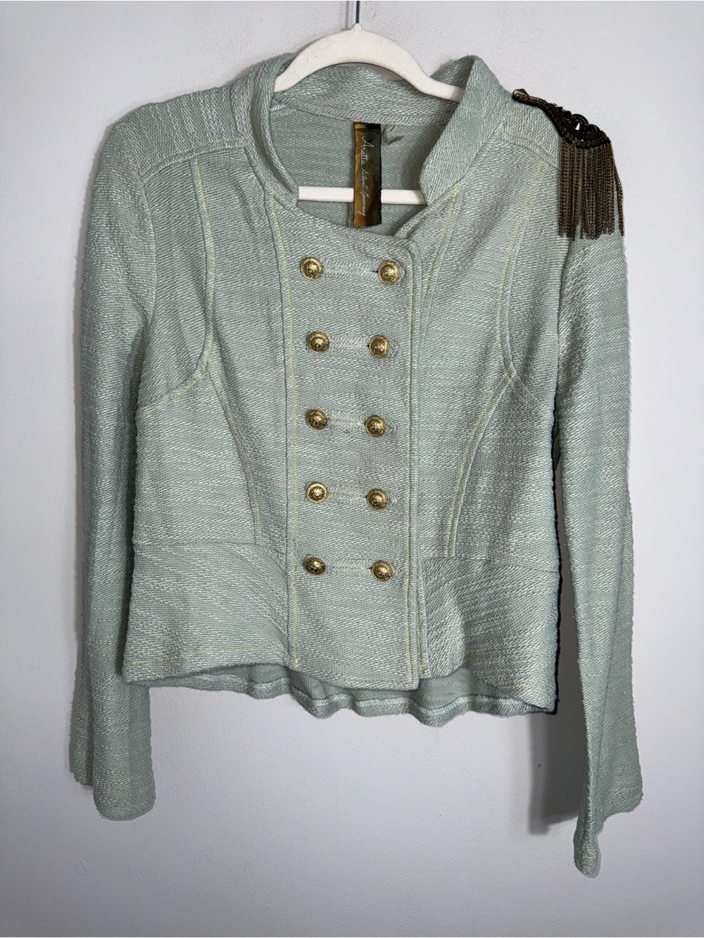 Aratta Silent Journey Military Style Jacket Sweater-Light Green-Size Large